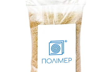 Прозорий пакет банан с пропайкой під вирубною ручкою. На передній стінці пакету прямокутний білий логотип з синім написом